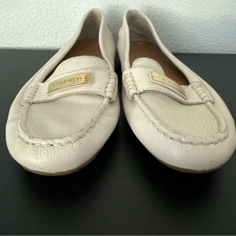 Calvin Klein Leta Cream Leather Flats Loafers Moccasin